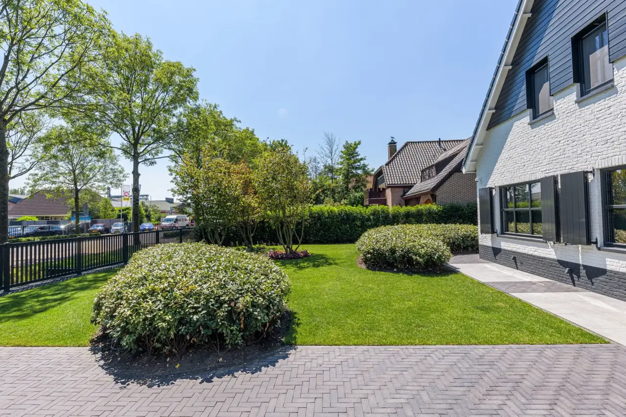 Ontwerp met hagen en leibomen die privacy en rust cre&euml;ren in de tuin