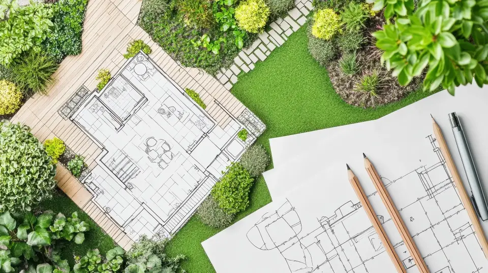 Ontwerptekening en maquette van een exclusieve tuinproject, gemaakt door Art Verde